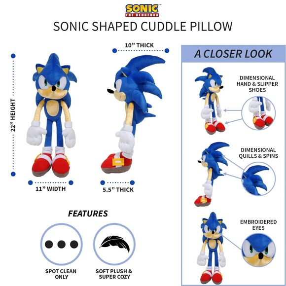 Sega Sonic Kids Plush Cuddle and Decorative Pillow Buddy 12" * 11" Blue NWT - Picture 3 of 3